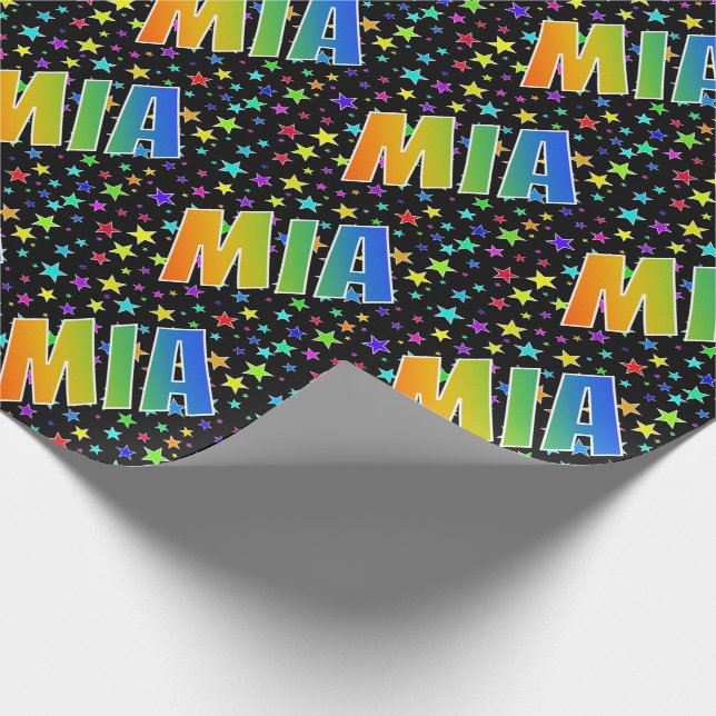 Papel De Presente Nome do Arco-Íris "MIA" + Estrelas (Ponta)