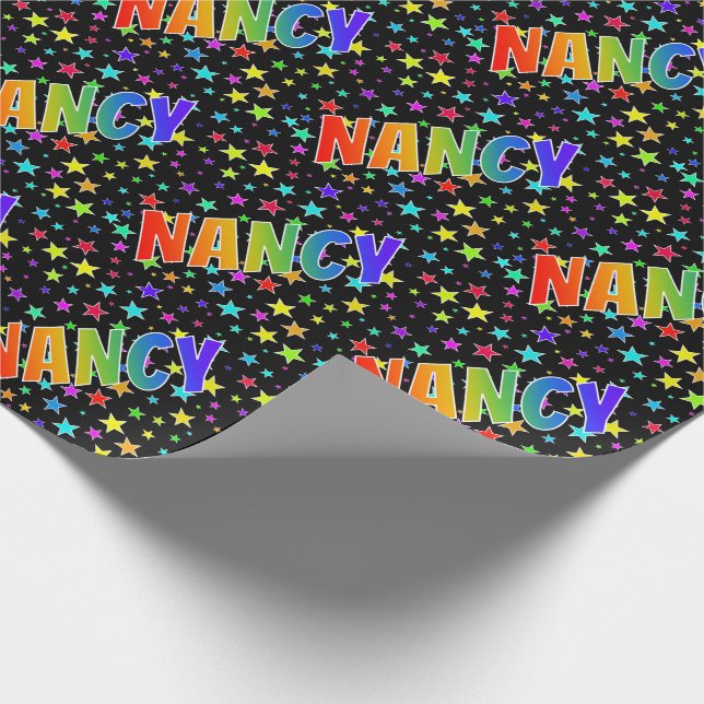 Papel De Presente Nome do Arco-Íris "NANCY" + Estrelas (Ponta)