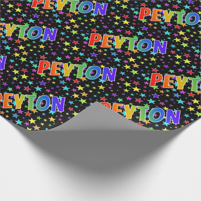 Papel De Presente Nome do Arco-Íris "PEYTON" + Estrelas (Ponta)