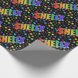 Papel De Presente Nome do Arco-Íris "SHELLY" + Estrelas