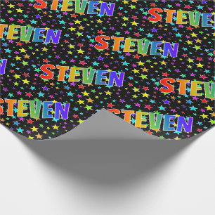 Papel De Presente Nome do Arco-Íris "STEVEN" + Estrelas