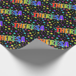 Papel De Presente Nome do Arco-Íris "THERESA" + Estrelas
