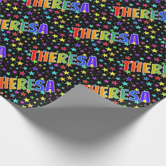 Papel De Presente Nome do Arco-Íris "THERESA" + Estrelas (Ponta)