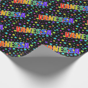 Papel De Presente Nome do Arco-Íris "VANESSA" + Estrelas
