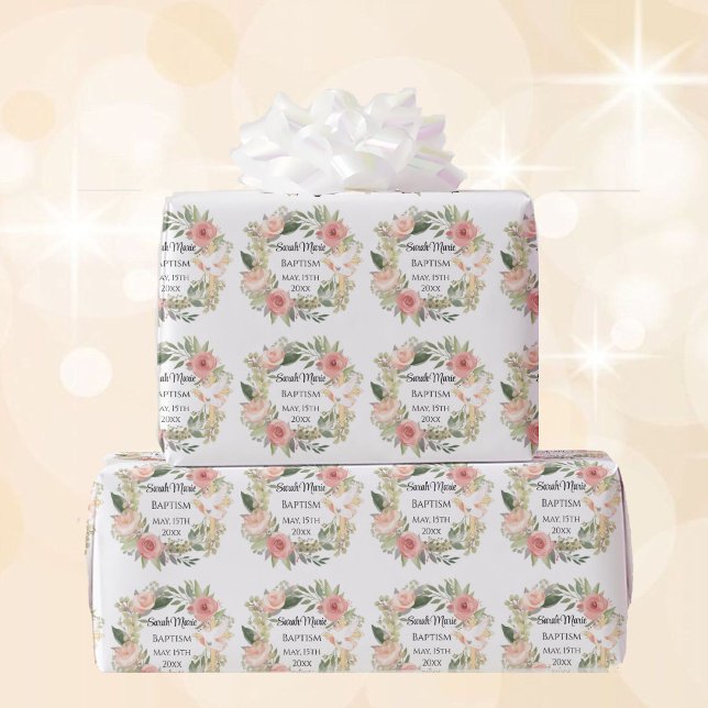 Papel De Presente Nome do Batismo Data Flores Cruzadas da Primavera  (Criador carregado)