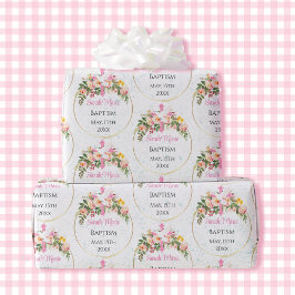 Papel De Presente Nome do batismo Data Spray Floral Rosa Rosa