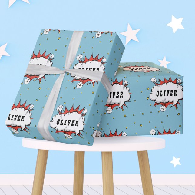 Papel De Presente Nome do Garoto da Bolha de Discurso de Super Herói (Criador carregado)