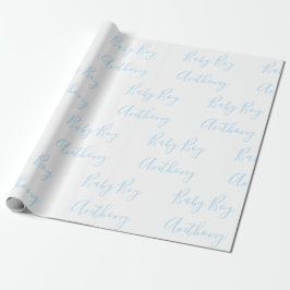 Papel De Presente Nome do Menino Azul Script Personalizado