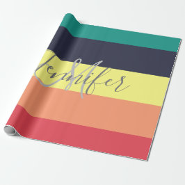 Papel De Presente Nome do Monograma da faixa de cor do arco-íris pri