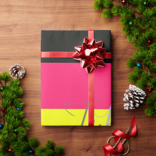 Papel De Presente Nome do Monograma da faixa de cores preta e neon