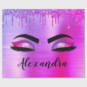 Papel De Presente Nome do Monograma do Minigráfico da Glitter Roxo