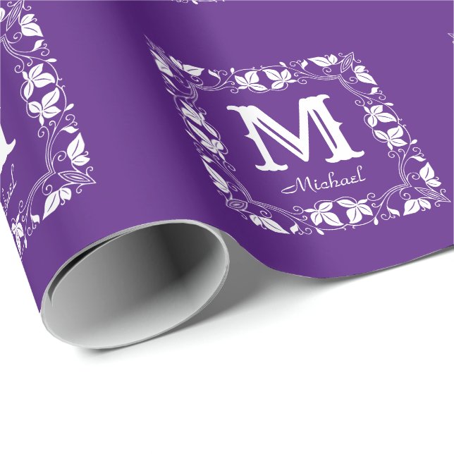 Papel De Presente Nome do Monograma Personalizado Floral Clássico da (Ponta do rolo)