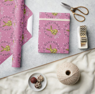 Papel De Presente Nome do padrão de estrelas de coelho rosa fofo