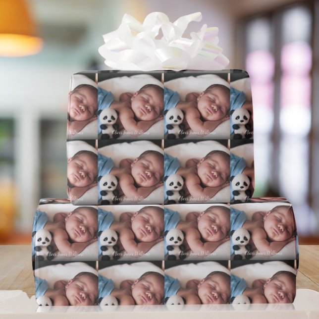 Papel De Presente Nome do Script da sua Foto de Bebê Favorita (Your Favourite Baby Photo Script Name Wrapping Paper)