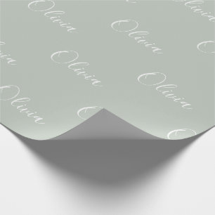 Papel De Presente Nome do Script Pastel Personalizado do Sage Modern