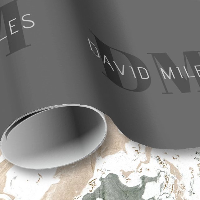 Papel De Presente Nome e Monograma Editáveis Moderno Cinza Escuro e  (Criador carregado)