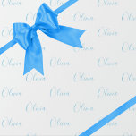 Papel De Presente Nome Elegante de Rapariga Azul Personalizado<br><div class="desc">Uma garota rosa e elegante,  papel de embrulho personalizado. Perfeito para uma festa de aniversário rosa.</div>