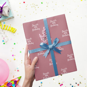 Papel De Presente Nome em rosa empoeirado script aniversário