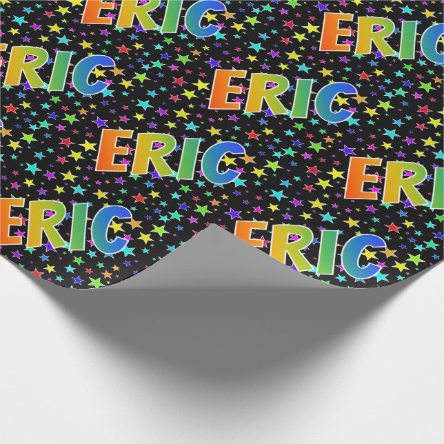Papel De Presente Nome "ERIC" do arco-íris + Estrelas (Ponta)