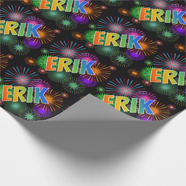 Papel De Presente Nome "ERIK" em Arco-Íris + Fogos de Artifício (Ponta)