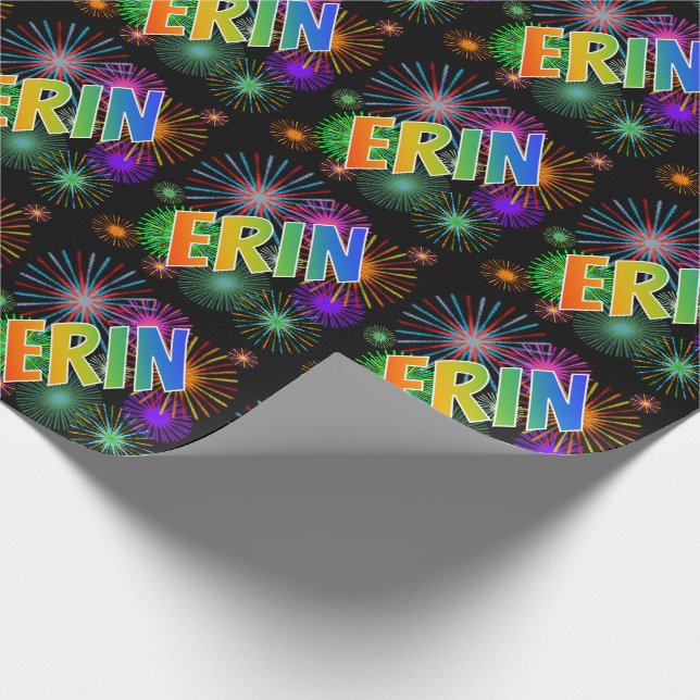 Papel De Presente Nome ERIN com Arco-íris + Fogos de Artifício (Ponta)