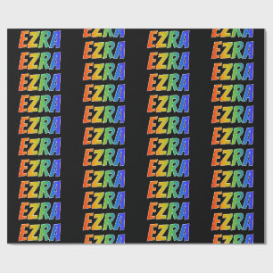 Papel De Presente Nome "EZRA" do arco-íris; Divertimento & colorido