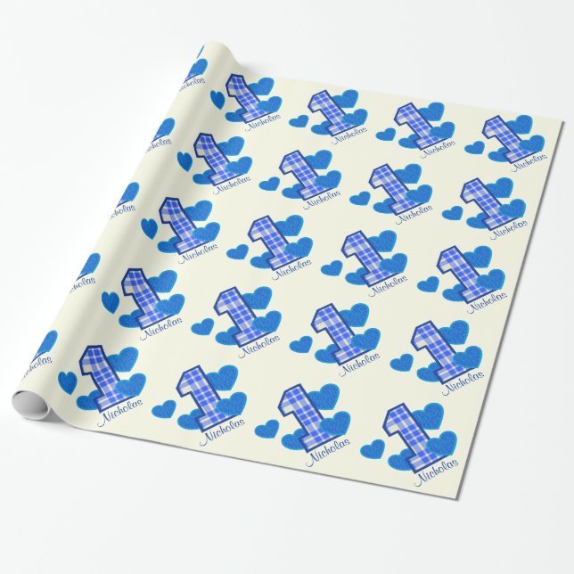Papel De Presente Nome feito sob encomenda V03 aniversário AZUL da (Desenrolado)