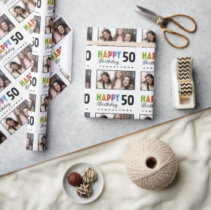 Papel De Presente Nome Foto 50th Birthday