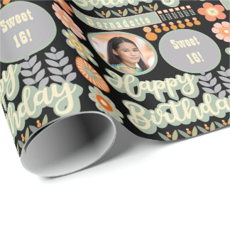 Papel De Presente Nome Idade Foto Retro Vintage Daisy Flower Anivers