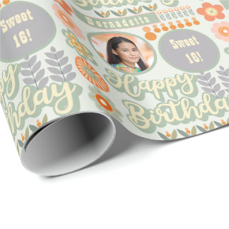 Papel De Presente Nome Idade Foto Retro Vintage Daisy Flower Anivers