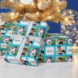 Papel De Presente Nome inicial da Colagem de Fotos Personalizada Mon