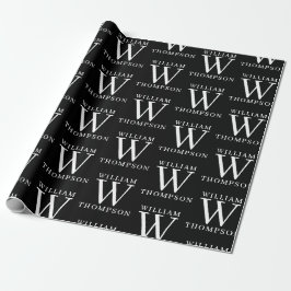 Papel De Presente Nome inicial do Elegante preto e branco monograma