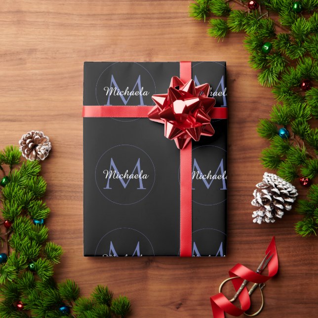 Papel De Presente Nome inicial do monograma moderno em círculo mínim (Presente de Natal)