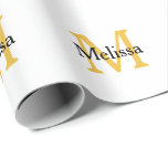 Papel De Presente Nome Inicial Monograma Personalizado Dourado Preto<br><div class="desc">Criado com modelos de texto para inicial monogramada e nome que você pode personalizar! Você também pode alterar as cores conforme desejar. Ótimo para aniversários,  casamentos,  chá de noiva,  formaturas,  chá de bebê e muito mais!</div>