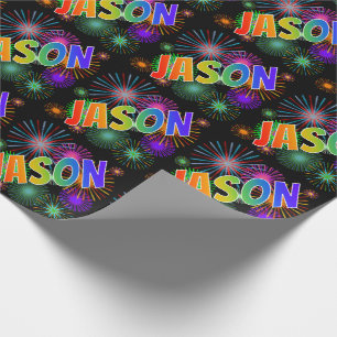 Papel De Presente Nome "JASON" do arco-íris + Fogos-de-artifício