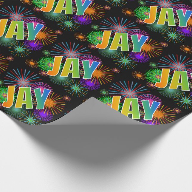Papel De Presente Nome "JAY" em Arco-Íris + Fogos de Artifício (Ponta)