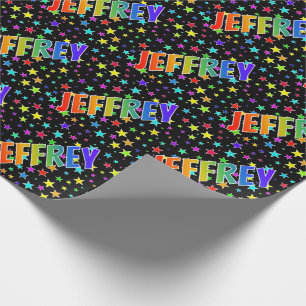 Papel De Presente Nome "JEFFREY" em Arco-Íris + Estrelas