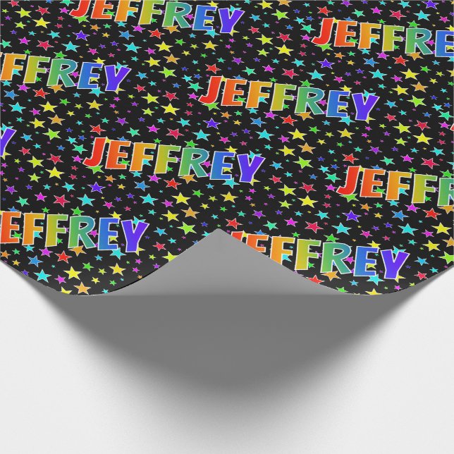 Papel De Presente Nome "JEFFREY" em Arco-Íris + Estrelas (Ponta)