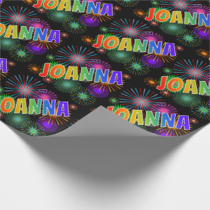 Papel De Presente Nome "JOANNA" do arco-íris + Fogos-de-artifício
