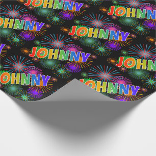 Papel De Presente Nome "JOHNNY" do arco-íris + Fogos-de-artifício