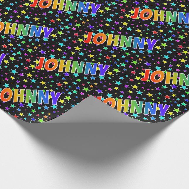 Papel De Presente Nome "JOHNNY" em Arco-Íris + Estrelas (Ponta)