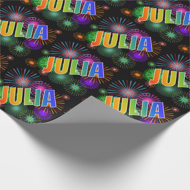 Papel De Presente Nome "JULIA" em Arco-Íris + Fogos de Artifício (Ponta)