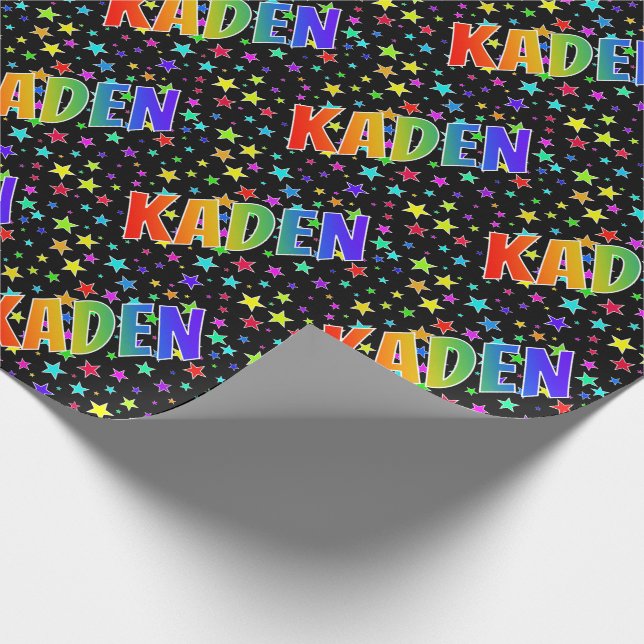 Papel De Presente Nome KADEN em arco-íris + Estrelas (Ponta)