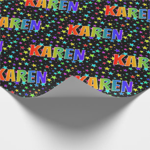 Papel De Presente Nome "KAREN" do arco-íris + Estrelas