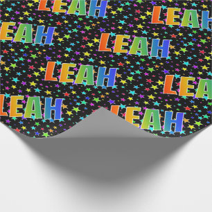 Papel De Presente Nome "LEAH" do arco-íris + Estrelas