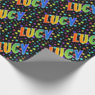 Papel De Presente Nome "LUCY" do arco-íris + Estrelas