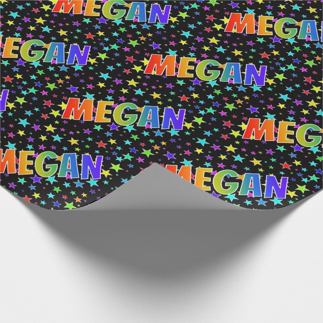 Papel De Presente Nome "MEGAN" em Arco-Íris + Estrelas (Ponta)