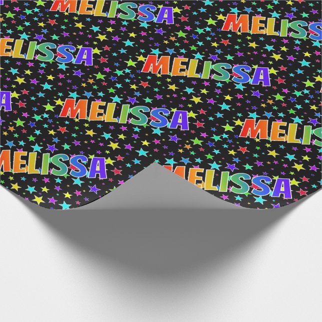 Papel De Presente Nome Melissa "MELISSA" + Estrelas Arco-íris (Ponta)