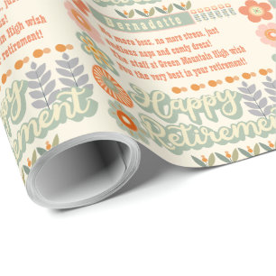 Papel De Presente Nome Mensagem Texto Retro Vintage Daisy Retirement