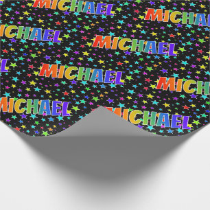 Papel De Presente Nome "MICHAEL" do arco-íris + Estrelas